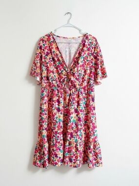 Twist-Front Floral Mini Dress in Pink Multicolor